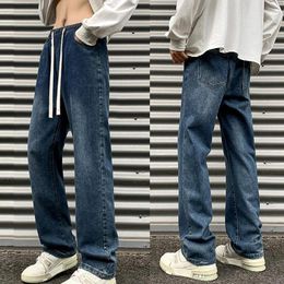 Men's Jeans All-match Baggy Casual Classic Loose Straight-leg Pants Dark Blue Denim Wide-leg Male Plus Size Trousers