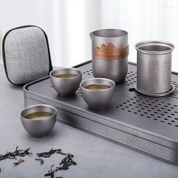 Teaware Sets Double Layer Pure Titanium Tea Set Travel Portable Outdoor Home Teapot Filter Infuser