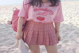 Sweet Strawberry Milk Cute Cartoon Graphic Pink Girls Summer T shirt Streetwear Casual Top Japan Fun Kawaii Vintage Women tee8932965