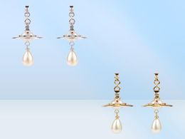 Charm stud west earrings designer The highest version West Pacific Rear stereo Saturn Pearl earrings premium sense wedding lu5993921