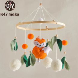 Mobiles# Baby Rattle Toy 012 Month born Felt Fox Pendant Wooden Mobile Music Box Bed Bell Hanging Toy Holder Bracket Infant Crib Gift 2401