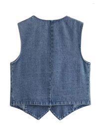 Women's Tanks LOSIBUDSA Women Denim Vest Fall Sleeveless V Neck Button Down Waistcoat Cropped Tank Jean Jackets Outwear