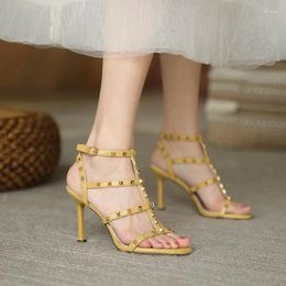 Sandals Brand Open Toe Fashion Women Summer Style Rivet Roman All-match High Heels Party Dress Stiletto Shoes