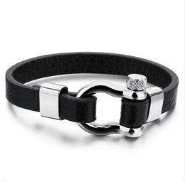 Stainless Steel Shackle Buckle Leather Survival Bracelet Men Nautical Sailor Surfer Wristband Jewelry80376957083624