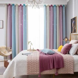 Window Treatments# Rainbow Hollow-Out Star Blackout Curtains for Girl Kid Nursery Bedroom and Living Room Double Layer Window Cute Grommet Curtains Y240517