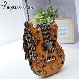 Bag Handmade Women's Guitar Modeling 2024 Retro Leisure Beaded Chain Small Single Shoulder Slant Span