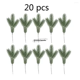 Decorative Flowers 20pcs/lot 3D Pine Needles Branches Artificial Plant Leaves Sprigs DIY Christmas Tree Wreath Craft Wedding Bouquet
