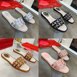 Rene Caovilla Designer Sandals Womens Slippers Flat Satin Weave Luxury Dress shoes Fashion Rhinestones Decorative Women Casual Beach Shoes 2024