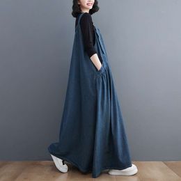 2024 New Women Fashion Spring Autumn Retro Loose Slimming Denim Suspender Skirt Dresses Long Large Swing Dress y2k