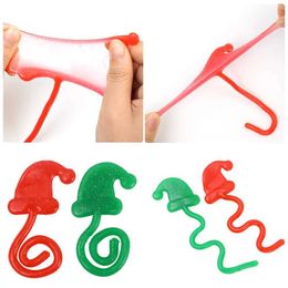 10PCS Decompression Toy 1/5pcs Funny Santa Hat Elastic Telescopic Sticky Wall Toys Kids Adult Decompression Small Toy Fun Sticky Hand Interactive Gifts