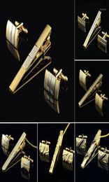 Gold Tie Clip and Cufflink Set For Men Classic Meter Tie Clips Cufflinks Sets Copper Bar Golden Collar Pin Jewelry16580614