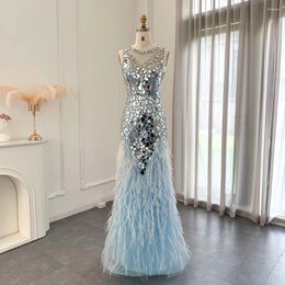 Party Dresses SCZ069 Jancember Mermaid Feathers Light Blue Evening For Women Wedding Elegant Long Prom Graduation Gowns