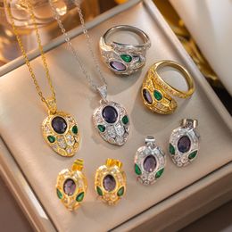 Necklace Jewellery set Purple diamond Colour treasure amethyst luxury full of diamond amethyst zircon snake earrings ring Pendant