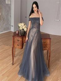 Party Dresses 2024 Elegant Luxury Arabian Long Strapless Navy Blue A-line Bar Mitzvah Engagement Appropriate Formal Evening Dress