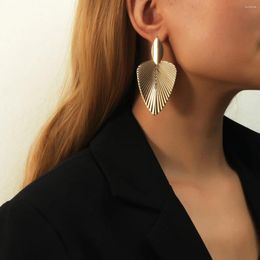 Dangle Earrings 2024 Gold Colour Exaggerated Oersonalized Geometric Metal Leaf Shaped For Women's Jewellery Party Gift