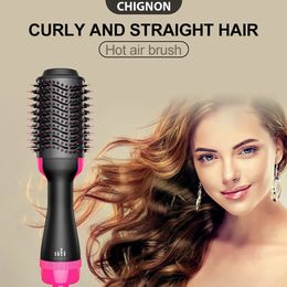 Air Brush Multi-Function Hair Dryer Straightener Curler Comb One Step Professional Salon Hair Styler and Volumizer Ion Blow 240430