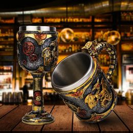 Wine Glasses Steampunk Gearwork Mechanical Dragon Mug/Goblet Stainless Beer Cup Gift For Collector Lovers Themed Party Decoration