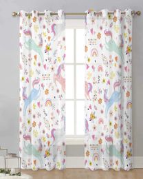 Window Treatments Horse Love Flower Rainbow Butterfly Sheep Curtains Living Room Bedroom Transparent Curtains Kitchen Balcony Modern Ventilation Curtains Y2405