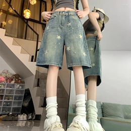 Women's Pants Vintage Star Pattern Denim Shorts Y2K Summer Streetwear Loose High Waisted Women Korean Street Casual