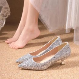 Casual Shoes Crystal Wedding Female 2024 Gold Bridesmaid High Heels Bridal