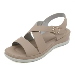 Sandals SIKETU Women 4cm Wedges Pu Round Toe Buckle Strap Summer Hollow Sweet Fashion Generous Bohemian Shoes