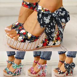 Casual Shoes 2024 Women Sandals Lace Leisure Wedges Heeled Summer Party Platform High Heels Woman