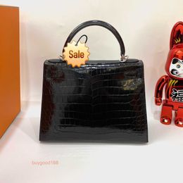Top Ladies Designer eKolry Bag 28 Black Silver Glossy Crocodile Skin One Shoulder Handheld Womens Bag