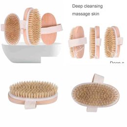 Bath Brushes Sponges Scrubbers Brush Dry Skin Body Soft Natural Bristle Spa The Wooden Shower Brushs Without Handle Dh8585 Drop Delive Dhzmy