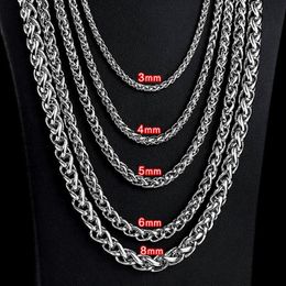 3mm 4mm 5mm 6mm Unisex Stainless Steel Necklace Spiga Wheat Chain Link for Men Women 45cm-75cm Length with Velvet Bag 321D