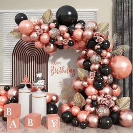 Party Decoration Rose Gold Black Balloon Arch Set Metallic Pearl Latex Ladies Birthday Baby Bride Shower