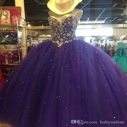 Grape Ball Gown Tulle Quinceanera Dresses Strapless Crystal Beaded A Line Floor Length Corset Back Sweet 16 Prom Gowns Custom Made 243J