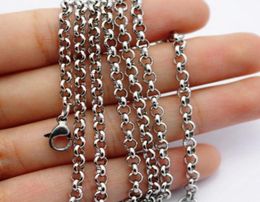 10pcs Lot whole fashion stainless steel silver Rolo link chain necklace women men 4mm wide 18320390395826153