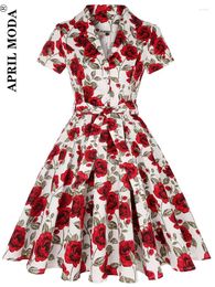 Party Dresses Big Swing Retro Vintage 50s Summer Dress 2024 Red White Pinup Women's Short Sleeve Cosplay Evening With Belt