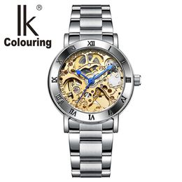 IK Colouring Women Mechanical Watch Roman Lettering Bezel Gold Clouds Engraving Skeleton Automatic Self Wind Ladies Wrist watch LJ20111 254U