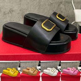 Designer Women Slippers v Signature Slide Sandal Paris Platform Calfskin Sandals Slides Flat Casual Slipper Patent Leather Luxury Summer Beach valentine VDDS