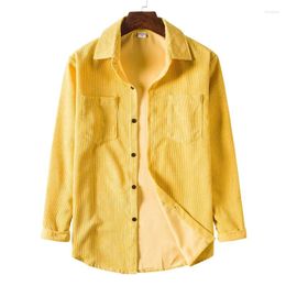 Men's Casual Shirts 2024 Autumn Corduroy Shirt Long-sleeved Solid Colour All-match Thick Square Collar Men