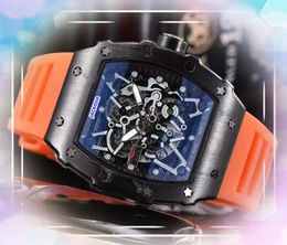 Popular Selling Military Men Flowers Skeleton Dial Watches Business Leisure Rubber Belt Clock Quartz Automatic Day Date Time Chain Bracelet Watch Gifts