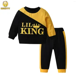 Clothing Sets Toddler Baby Boy Fashion Long Sleeve Sport Suit Patchwork Sweatshirt Top With Letters Pants Outfit Clothes Set For 0 To 2 Yrs