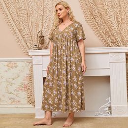 Oversized Spring Women S Clothes Pajamas With Added Fat Short Sleeved V Neck Wrinkled Imitation Cotton Printed Home Sleepwear hort leeved leepwear