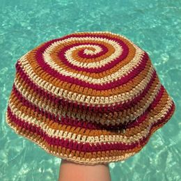 Berets Y166 Elegant Colourful Bucket Hat Handwoven Breathable Crocheted Holiday Vacation Western Cloches