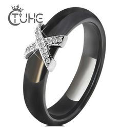 Black White Ceramic Women039 s Ring with Aaa Crystal 6mm Rings for Women Men Plus Big Size 10 11 12 Fashion Jewellery Christmas 26312239668