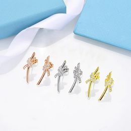 European 925 Sterling Silver Ear Studs Knot Earring For Women Charm Fashion Brand Luxury Fine Jewellery Love Couple Gifts 240517