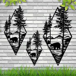 Decorative Objects FigurinesMetal Wall Art Bear Pine Tree Decor Hanging Forest Country Cut KHome H240516