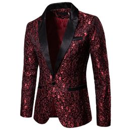 Men039s Suits Blazers Gold Jacquard Bronzing Floral Suit Mens Single Button Jacket Wedding Dress Party Stage Singer Costume 2218449844