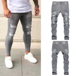Men039s Jeans Quilted Embroidered Skinny Ripped Stretch Denim Pants MAN Elastic Waist Patchwork Jogging Trousers2025839