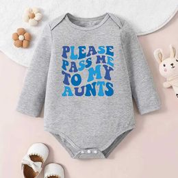 Rompers Please send me to my aunt and print baby tight clothes for boys girls jumpsuits casual long sleeved tight clothes d240516