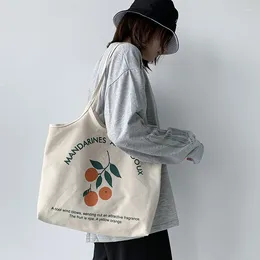 Shopping Bags Women Shoulder Canvas Bag Three Oranges Print Shopper Large Cloth Vest For Girl Eco Handbag Books Tote