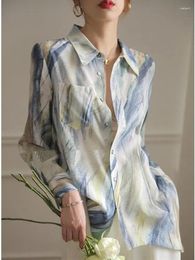 Women's Polos Fashion Woman Blouse 2024 For Spring Summer Ladies Mulberry Silk Printed Single-breasted Shirt Female Design Commuting Clothes