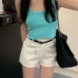 2024 Designer's Women's Tanks new embroidered letter knitted vest solid Colour all matching high-end light luxury women's blouse