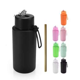34Oz Stainless Steel Sports Water Bottle With Silicone Handle Big Capacity Drinking Tumbler Outdoor Camping Cup Vacuum Insulated Travel Mugs 0418